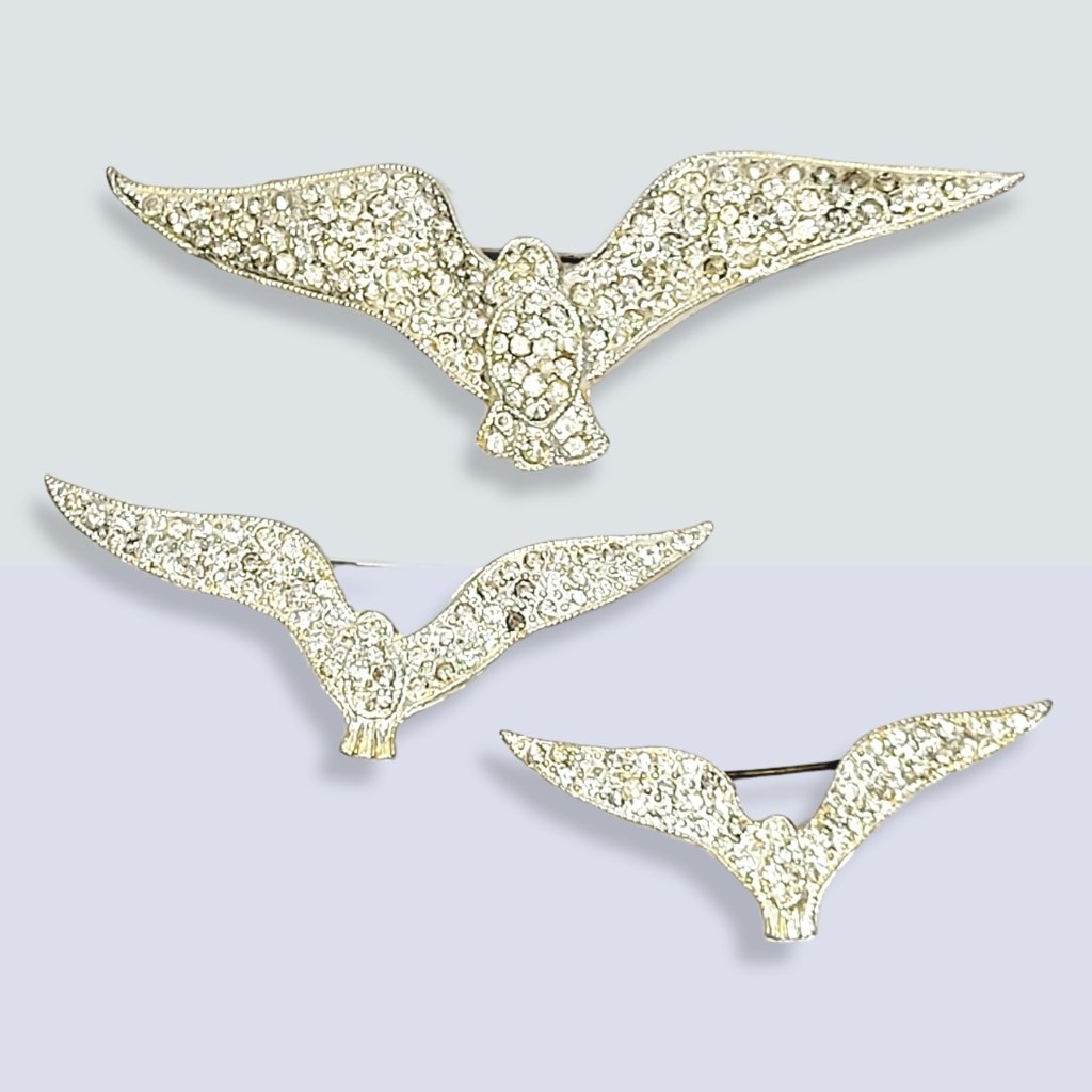Vintage Set Of 3 Bird Seagulls Rhinestone Brooch P 220$